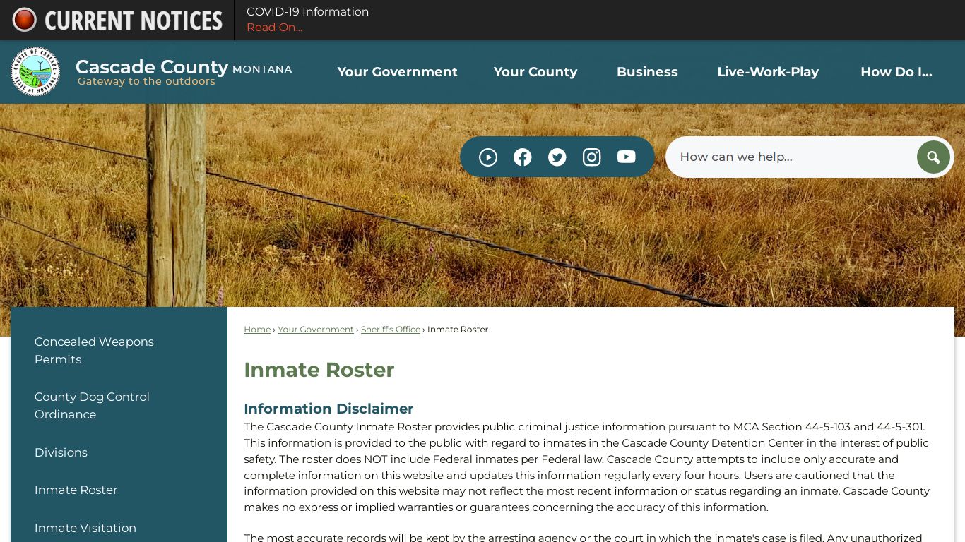 Inmate Roster | Cascade County, MT